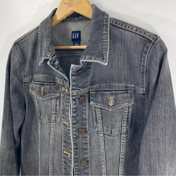 Vintage Gap Distressed Faded Black Grunge Punk Rock Trucker Denim Jean Jacket M - Picture 10 of 10